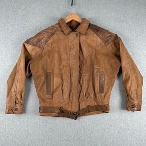 Vintage Global Identity Leather Jacket Men Brown Coat M G-III Rugged Bomber Moto